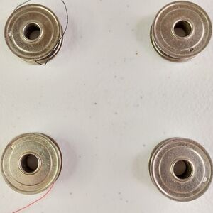 Lot Of 4 Vintage Metal Sewing Machine Bobbins Flat With Hole Possible Greist?